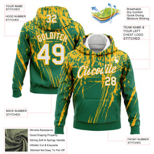 Load image into Gallery viewer, Custom Stitched Kelly Green White-Gold 3D Pattern Design Splash Grunge Art Sports Pullover Sweatshirt Hoodie
