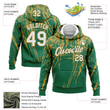 Load image into Gallery viewer, Custom Stitched Kelly Green White-Old Gold 3D Pattern Design Splash Grunge Art Sports Pullover Sweatshirt Hoodie
