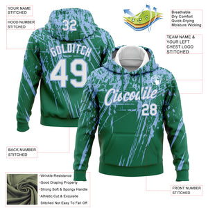 Custom Stitched Kelly Green White-Light Blue 3D Pattern Design Splash Grunge Art Sports Pullover Sweatshirt Hoodie
