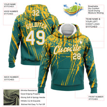Load image into Gallery viewer, Custom Stitched Teal White-Gold 3D Pattern Design Splash Grunge Art Sports Pullover Sweatshirt Hoodie
