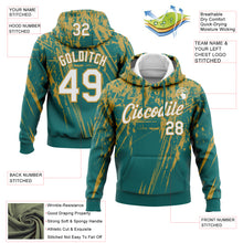 Load image into Gallery viewer, Custom Stitched Teal White-Old Gold 3D Pattern Design Splash Grunge Art Sports Pullover Sweatshirt Hoodie
