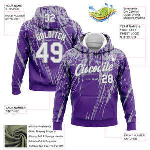 Custom Stitched Purple White-Gray 3D Pattern Design Splash Grunge Art Sports Pullover Sweatshirt Hoodie