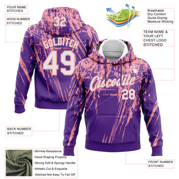 Custom Stitched Purple White-Medium Pink 3D Pattern Design Splash Grunge Art Sports Pullover Sweatshirt Hoodie