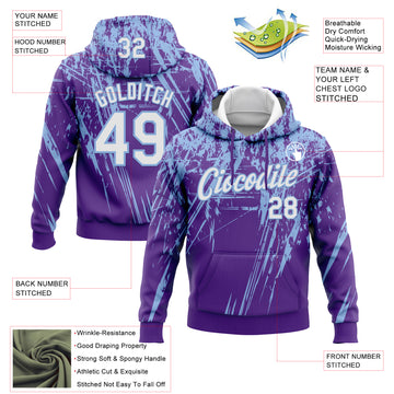 Custom Stitched Purple White-Light Blue 3D Pattern Design Splash Grunge Art Sports Pullover Sweatshirt Hoodie