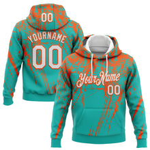 Загрузить изображение в средство просмотра галереи, Custom Stitched Aqua White-Orange 3D Pattern Design Splash Grunge Art Sports Pullover Sweatshirt Hoodie
