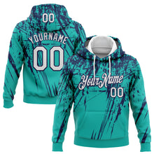 Загрузить изображение в средство просмотра галереи, Custom Stitched Aqua White-Navy 3D Pattern Design Splash Grunge Art Sports Pullover Sweatshirt Hoodie
