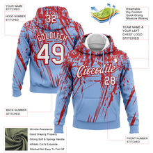 Load image into Gallery viewer, Custom Stitched Light Blue White-Red 3D Pattern Design Splash Grunge Art Sports Pullover Sweatshirt Hoodie
