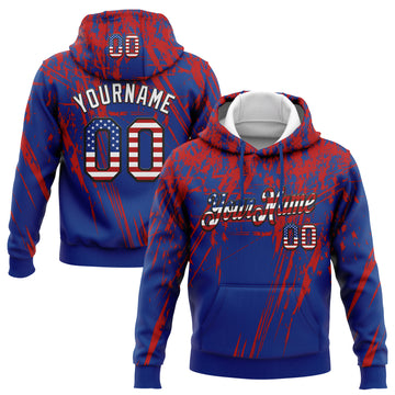 Custom Stitched Royal USA Flag Red Black-White 3D Pattern Design Splash Grunge Art Sports Pullover Sweatshirt Hoodie