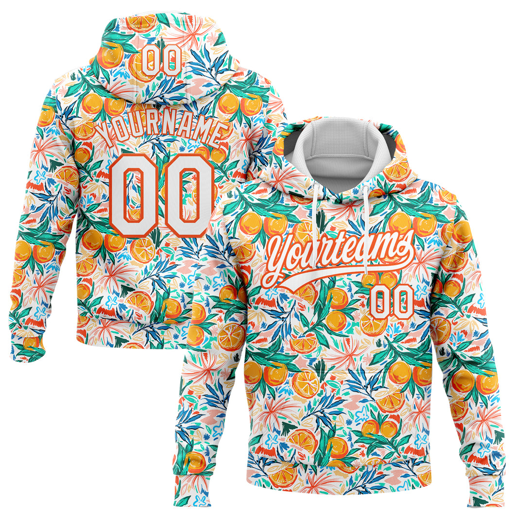 Custom Stitched White Orange 3D Pattern Design Fruit Sports Pullover Sweatshirt Hoodie