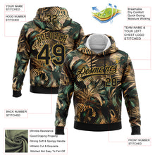 Laden Sie das Bild in den Galerie-Viewer, Custom Stitched Black Old Gold 3D Tropical Leaves In The Style Of Jungle And Hawaii Sports Pullover Sweatshirt Hoodie
