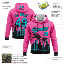 Load image into Gallery viewer, Custom Stitched Pink Sky Blue-Black 3D Miami Palm Trees City Edition Sports Pullover Sweatshirt Hoodie
