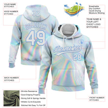 Load image into Gallery viewer, Custom Stitched White Light Blue 3D Pattern Design Abstract Trendy Holographic Vaporwave Style Sports Pullover Sweatshirt Hoodie
