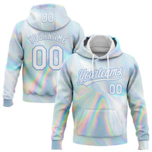 Load image into Gallery viewer, Custom Stitched White Light Blue 3D Pattern Design Abstract Trendy Holographic Vaporwave Style Sports Pullover Sweatshirt Hoodie
