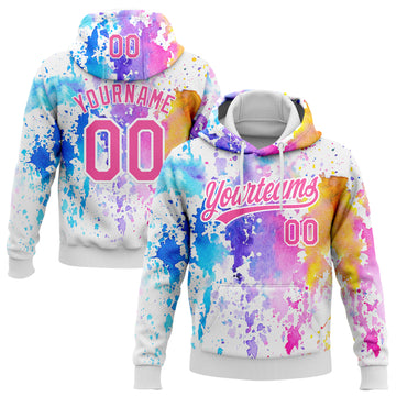 Custom Stitched White Pink 3D Pattern Design Watercolor Grunge Art Sports Pullover Sweatshirt Hoodie