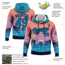 Laden Sie das Bild in den Galerie-Viewer, Custom Stitched Orange Teal Pink Blue-Navy 3D Sun Beach Hawaii Palm Trees Sports Pullover Sweatshirt Hoodie
