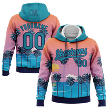 Laden Sie das Bild in den Galerie-Viewer, Custom Stitched Orange Teal Pink Blue-Navy 3D Sun Beach Hawaii Palm Trees Sports Pullover Sweatshirt Hoodie
