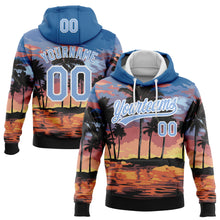 Laden Sie das Bild in den Galerie-Viewer, Custom Stitched Blue Light Blue-White 3D Hawaii Palm Trees Sports Pullover Sweatshirt Hoodie

