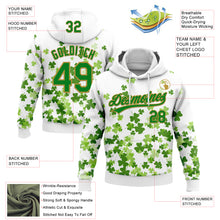 Load image into Gallery viewer, Custom Stitched White Grass Green-Old Gold 3D Pattern Design St. Patrick&#39;s Day Shamrock Sports Pullover Sweatshirt Hoodie
