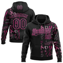 Load image into Gallery viewer, Custom Stitched Black Pink 3D Pattern Design Pink Ribbon Breast Cancer Awareness Month Women Health Care Support Sports Pullover Sweatshirt Hoodie
