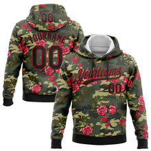 Load image into Gallery viewer, Custom Stitched Camo Black-Red 3D Rose Sports Pullover Sweatshirt Salute To Service Hoodie
