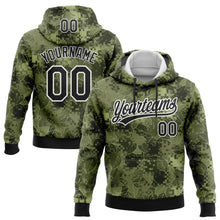 Load image into Gallery viewer, Custom Stitched Camo Black-White 3D Leaves Sports Pullover Sweatshirt Salute To Service Hoodie
