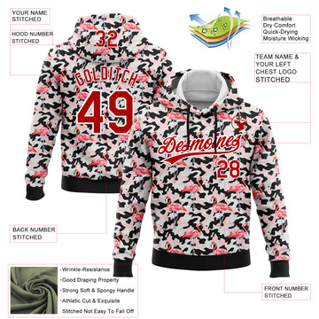 Custom Stitched Camo Red-White 3D Flamingo Sports Pullover Sweatshirt Salute To Service Hoodie