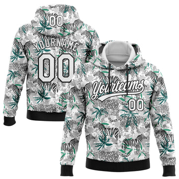 Custom Stitched Camo White-Black 3D Tropical Jungle Animal Sports Pullover Sweatshirt Salute To Service Hoodie
