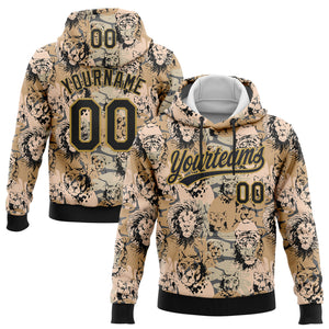 Custom Stitched Camo Black-Old Gold 3D Animal Lion And Tiger Sports Pullover Sweatshirt Salute To Service Hoodie