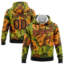 Load image into Gallery viewer, Custom Stitched Camo Black-Orange 3D Funny Faces Sports Pullover Sweatshirt Salute To Service Hoodie
