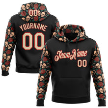 Load image into Gallery viewer, Custom Black City Cream-Red 3D Skull Roses Tattoo Floral Sports Pullover Sweatshirt Hoodie
