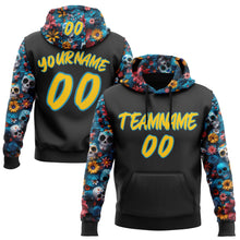 Load image into Gallery viewer, Custom Black Yellow-Panther Blue 3D Skull Calavera Day Of The Dead Dia de los Muertos Sports Pullover Sweatshirt Hoodie
