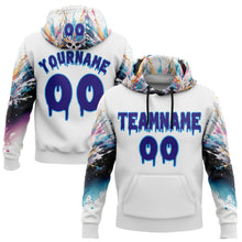 Load image into Gallery viewer, Custom White Dark Purple-Sky Blue 3D Skull Splash Graffiti Sports Pullover Sweatshirt Hoodie
