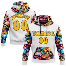 Load image into Gallery viewer, Custom White Yellow-Black 3D Skull Chromatic Floral Sports Pullover Sweatshirt Hoodie
