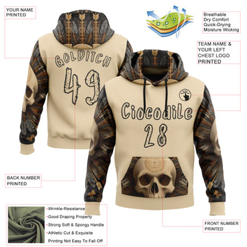 Custom City Cream Black 3D Skull Chief Sports Pullover Sweatshirt Hoodie