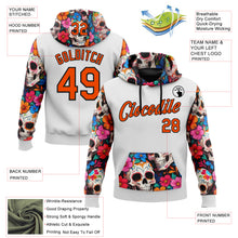 Load image into Gallery viewer, Custom White Orange-Black 3D Skull Calavera Day Of The Dead Dia de los Muertos Sports Pullover Sweatshirt Hoodie
