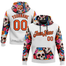 Load image into Gallery viewer, Custom White Orange-Black 3D Skull Calavera Day Of The Dead Dia de los Muertos Sports Pullover Sweatshirt Hoodie
