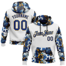 Load image into Gallery viewer, Custom White Royal-Old Gold 3D Skull Floral Sports Pullover Sweatshirt Hoodie
