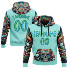 Load image into Gallery viewer, Custom Ice Blue Sky Blue-Grass Green 3D Skull Psychedelic Alien Sports Pullover Sweatshirt Hoodie
