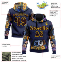 Load image into Gallery viewer, Custom Blue Brown-Yellow 3D Skull Sunflower Day Of The Dead Dia de los Muertos Sports Pullover Sweatshirt Hoodie
