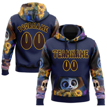 Load image into Gallery viewer, Custom Blue Brown-Yellow 3D Skull Sunflower Day Of The Dead Dia de los Muertos Sports Pullover Sweatshirt Hoodie
