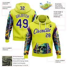 Load image into Gallery viewer, Custom Neon Yellow Dark Purple-White 3D Skull Psychedelic Sports Pullover Sweatshirt Hoodie
