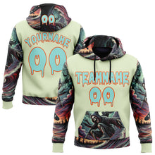 Load image into Gallery viewer, Custom Green Ice Blue-Orange 3D Skull Hell Sports Pullover Sweatshirt Hoodie
