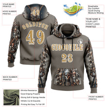 Load image into Gallery viewer, Custom Gray Old Gold-White 3D Skull Chief Sports Pullover Sweatshirt Hoodie
