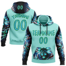 Load image into Gallery viewer, Custom Ice Blue Sky Blue-Grass Green 3D Skull Statue Of Liberty Sports Pullover Sweatshirt Hoodie
