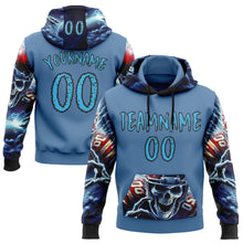 Load image into Gallery viewer, Custom Blue Sky Blue-Black 3D Skull Football Player Sports Pullover Sweatshirt Hoodie
