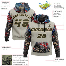 Load image into Gallery viewer, Custom Gray Olive-City Cream 3D Skull American Flag Inspired Veterans Sports Pullover Sweatshirt Hoodie
