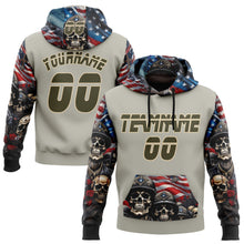 Load image into Gallery viewer, Custom Gray Olive-City Cream 3D Skull American Flag Inspired Veterans Sports Pullover Sweatshirt Hoodie

