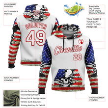 Load image into Gallery viewer, Custom White Red 3D Skull American Flag Grunge Art Sports Pullover Sweatshirt Hoodie
