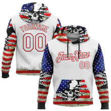 Load image into Gallery viewer, Custom White Red 3D Skull American Flag Grunge Art Sports Pullover Sweatshirt Hoodie
