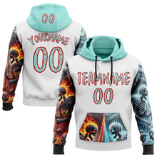 Load image into Gallery viewer, Custom White Ice Blue-Red 3D Skull Flame VS Ice Sports Pullover Sweatshirt Hoodie
